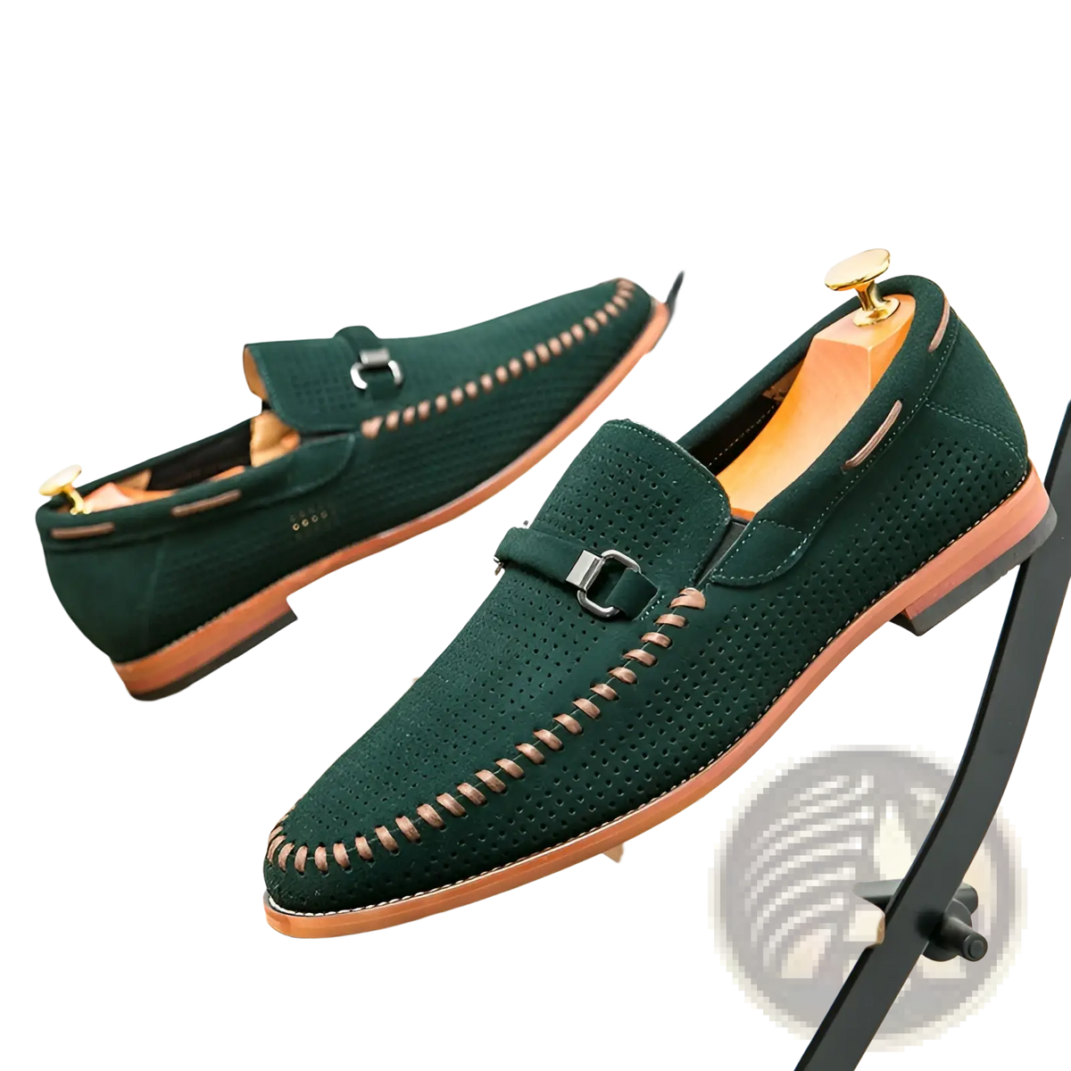 Leather Loafers Perforated Suede Slip on Shoes