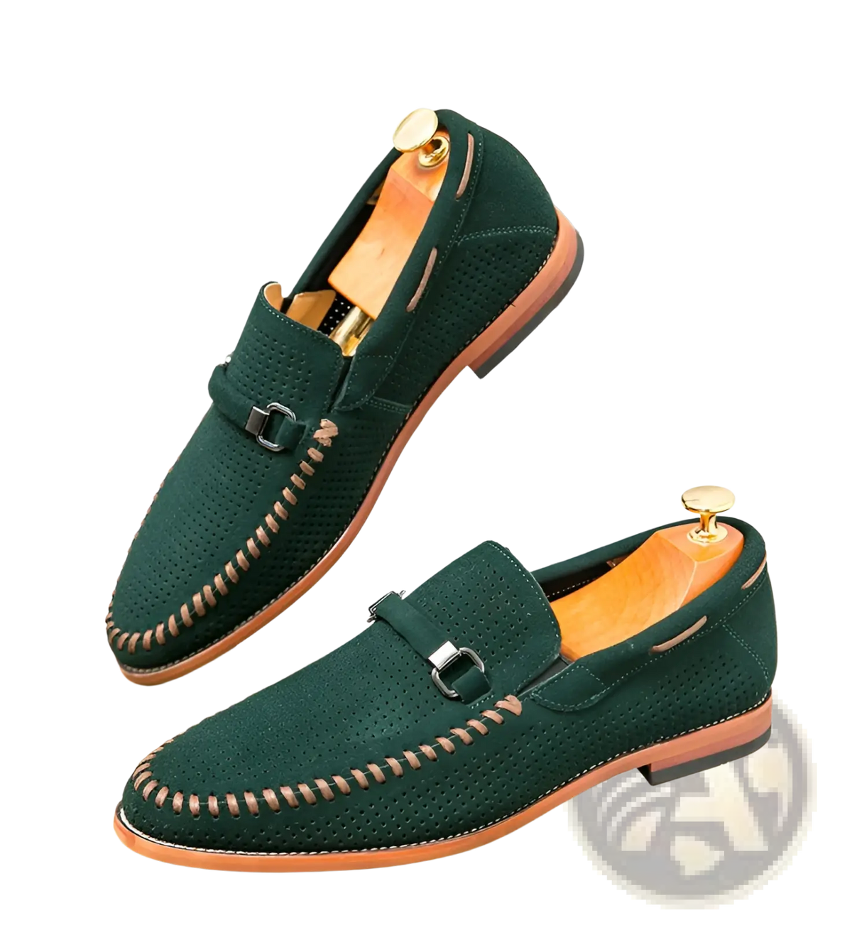 Leather Loafers Perforated Suede Slip on Shoes