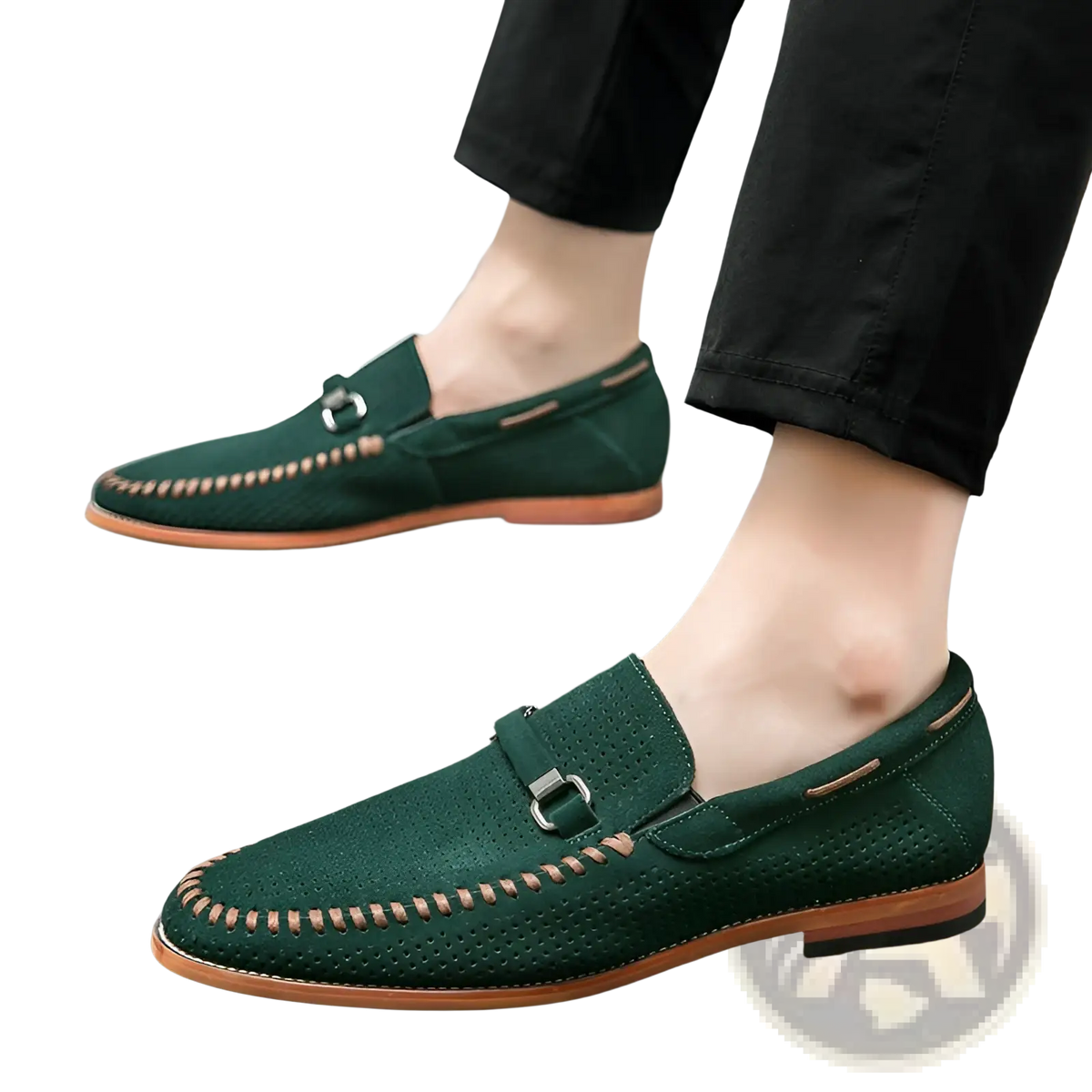 Leather Loafers Perforated Suede Slip on Shoes