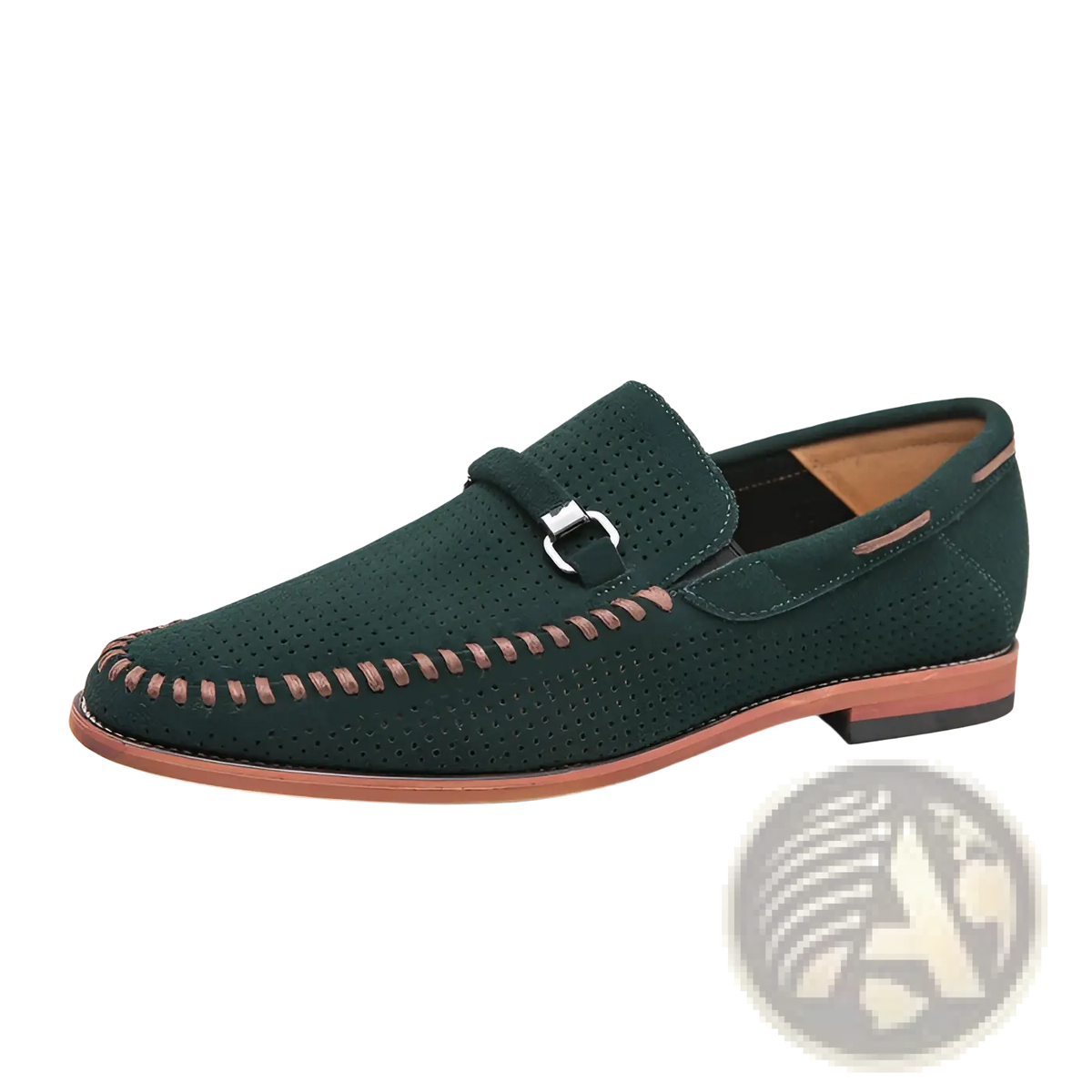 Leather Loafers Perforated Suede Slip on Shoes
