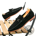 Leather Loafers Perforated Suede Slip on Shoes