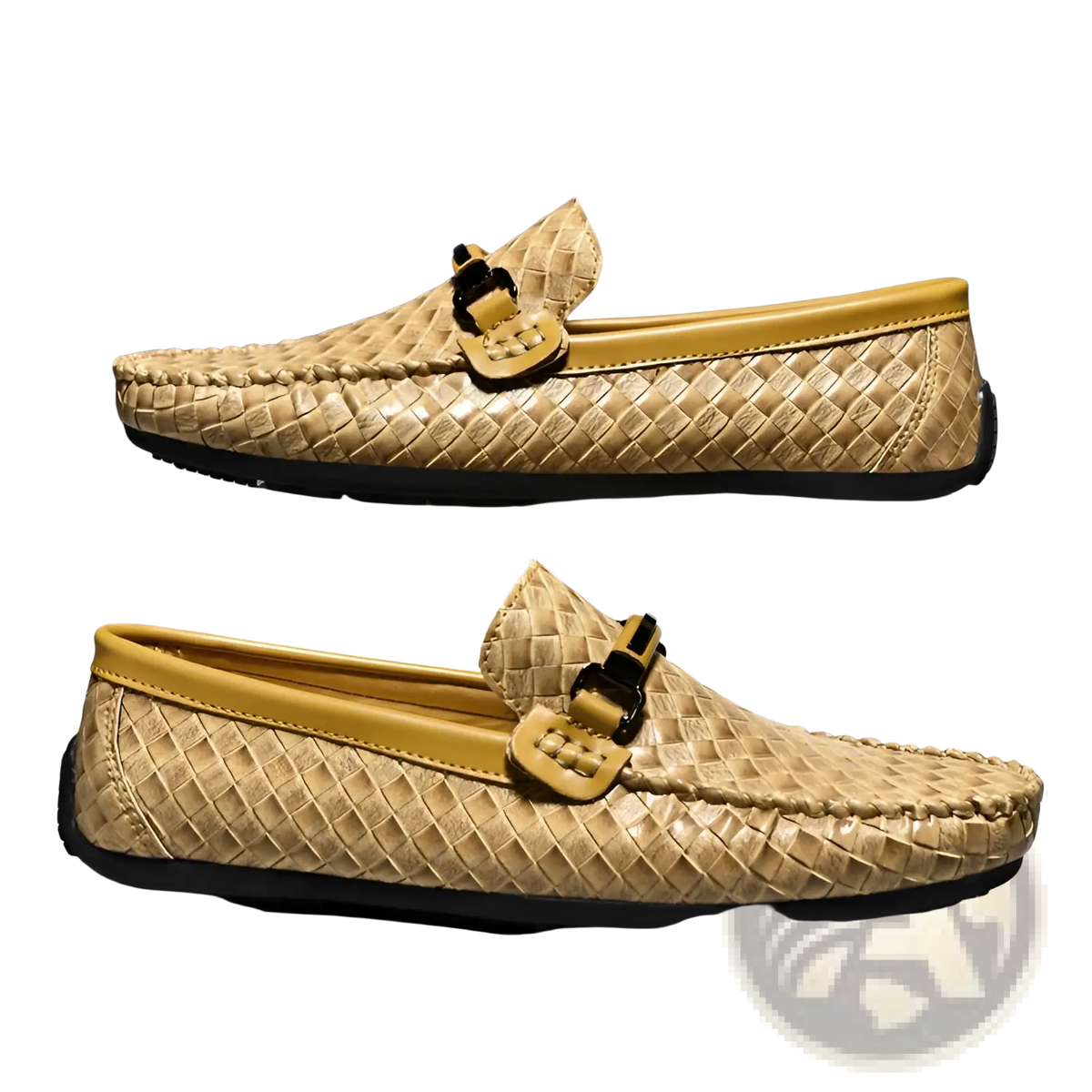 Leather Loafers Woven Buckle Slip on Casual Shoes