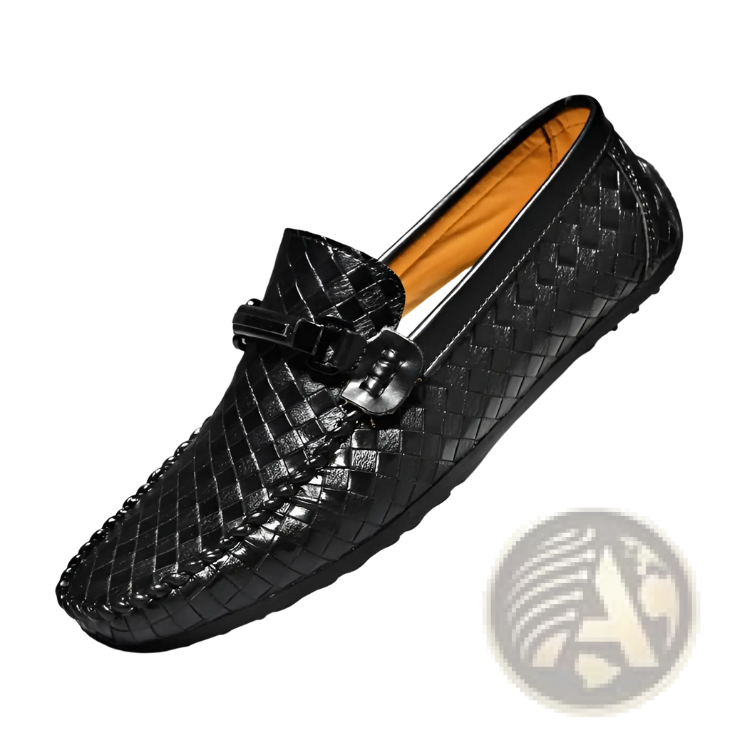 Leather Loafers Woven Buckle Slip on Casual Shoes