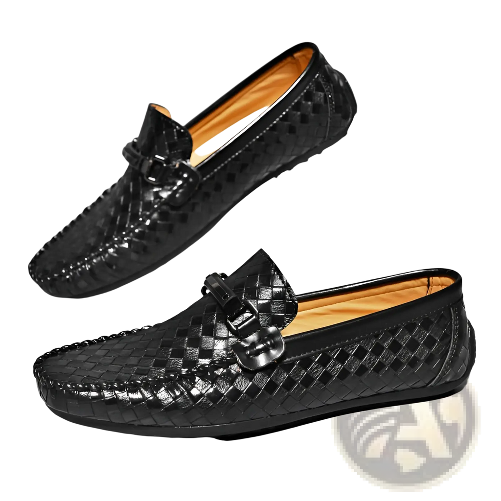 Leather Loafers Woven Buckle Slip on Casual Shoes