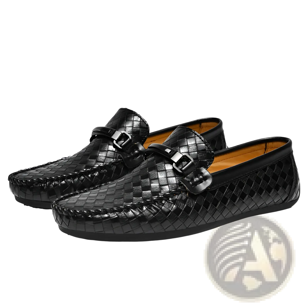 Leather Loafers Woven Buckle Slip on Casual Shoes