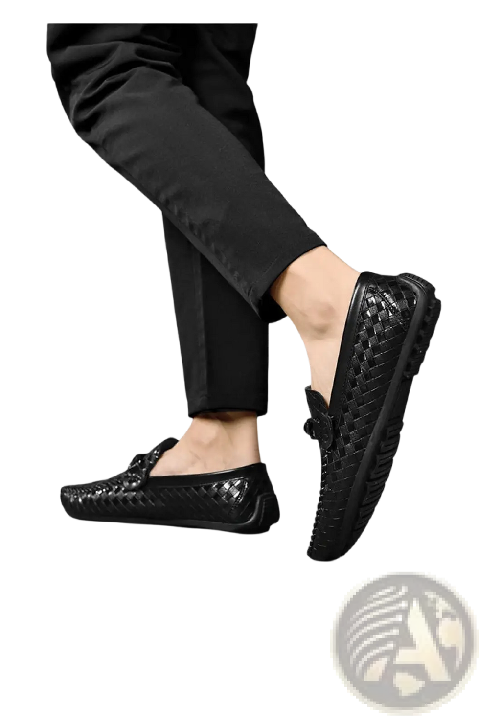 Leather Loafers Woven Buckle Slip on Casual Shoes