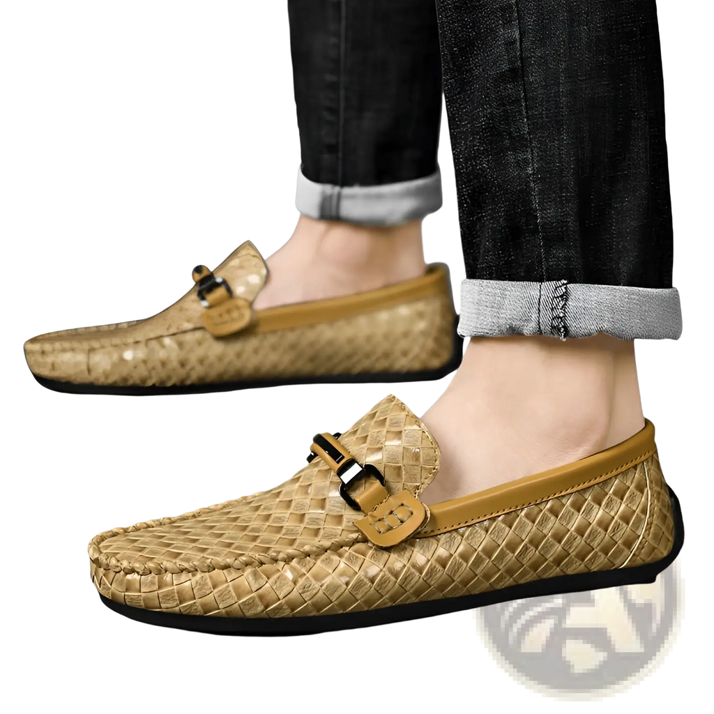Leather Loafers Woven Buckle Slip on Casual Shoes