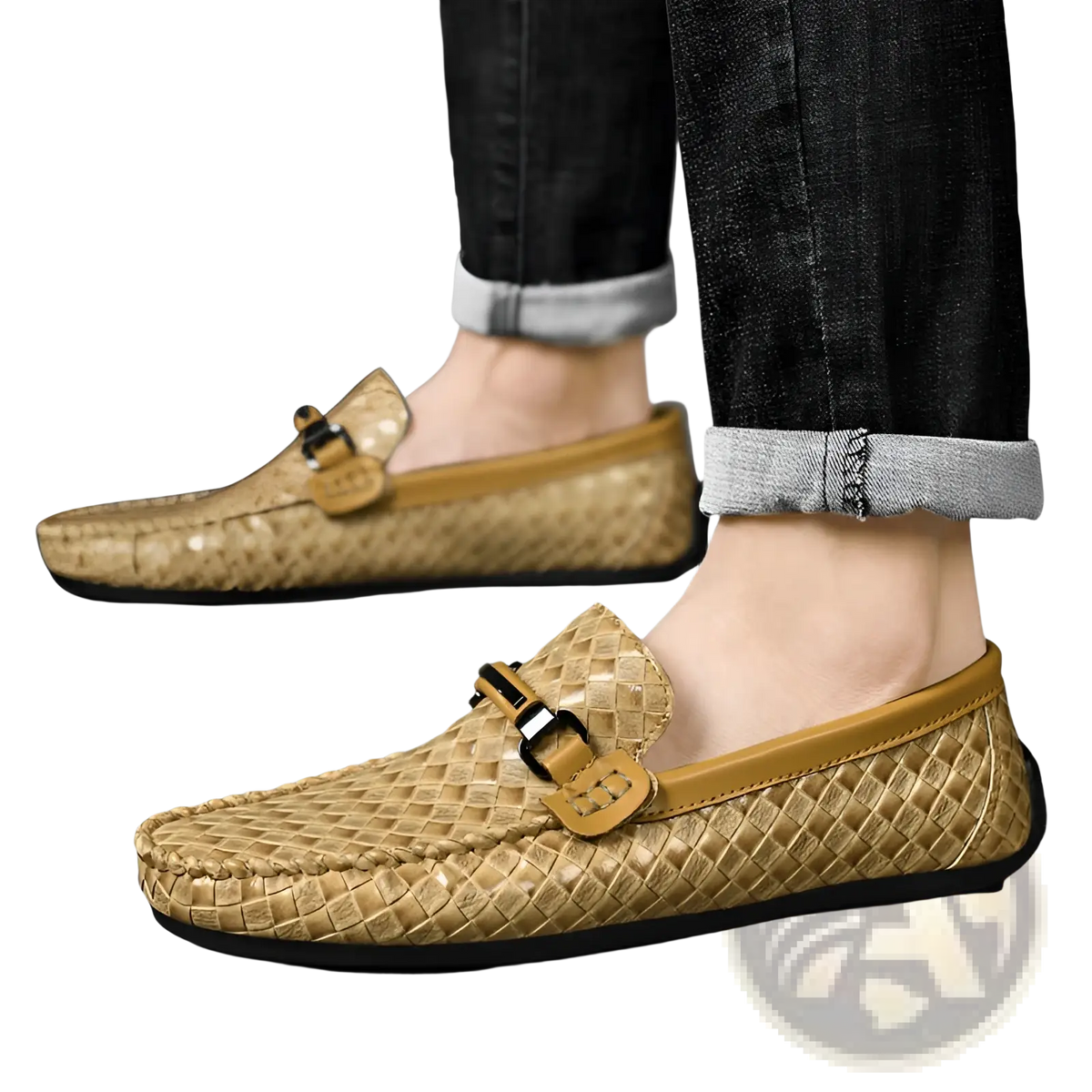 Leather Loafers Woven Buckle Slip on Casual Shoes