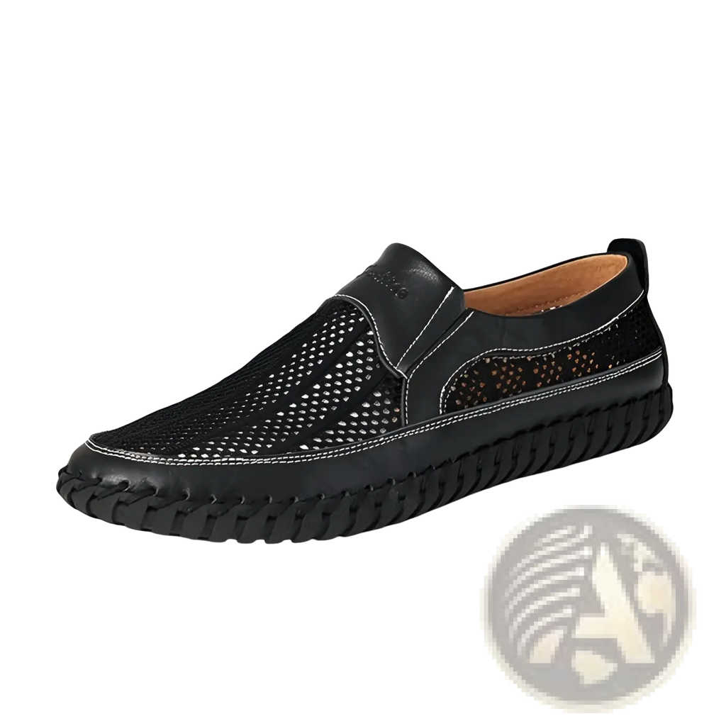 Leather Mesh Slip on Loafers with Braided Rubber Sole