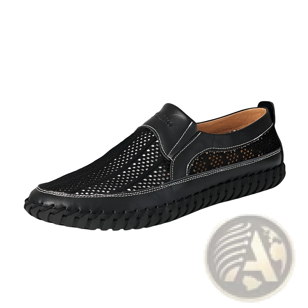 Leather Mesh Slip on Loafers with Braided Rubber Sole