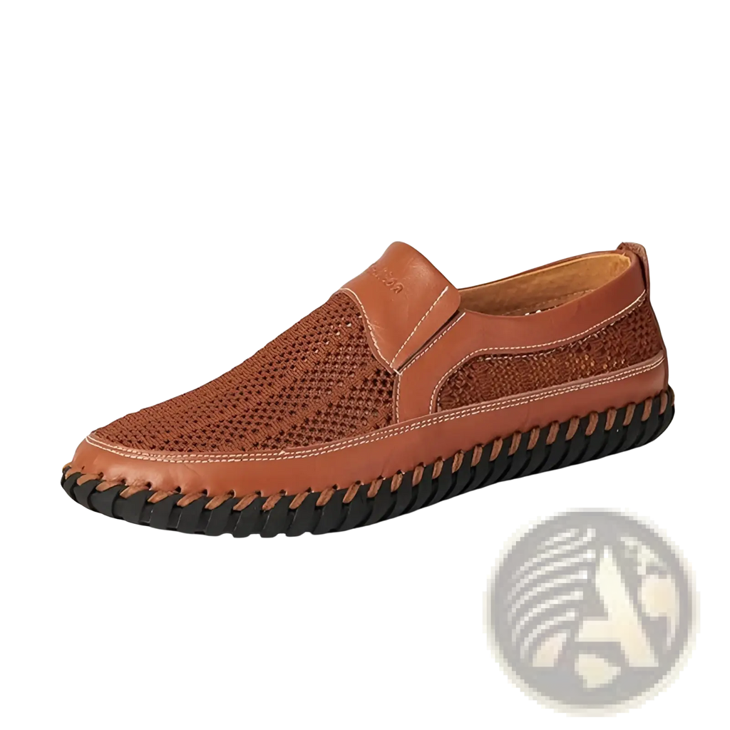 Leather Mesh Slip on Loafers with Braided Rubber Sole