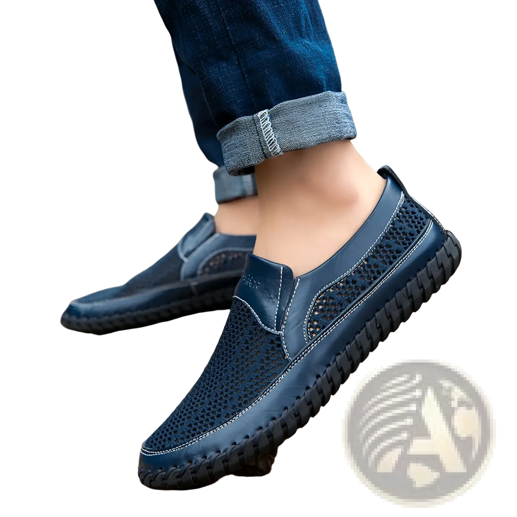 Leather Mesh Slip on Loafers with Braided Rubber Sole