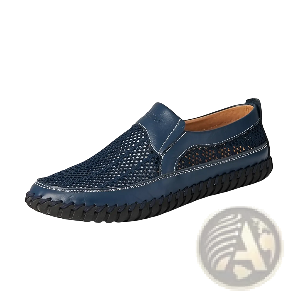 Leather Mesh Slip on Loafers with Braided Rubber Sole