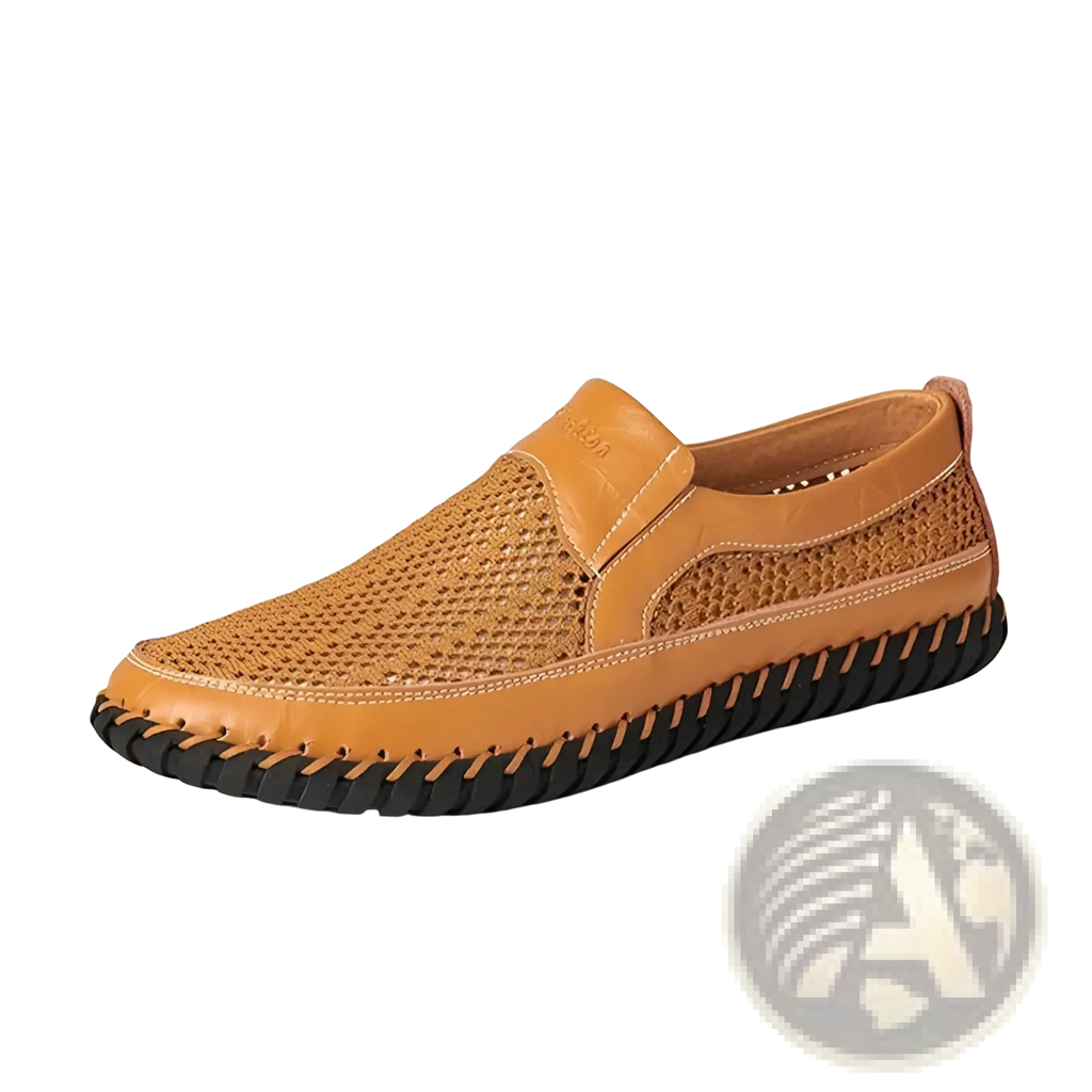 Leather Mesh Slip on Loafers with Braided Rubber Sole