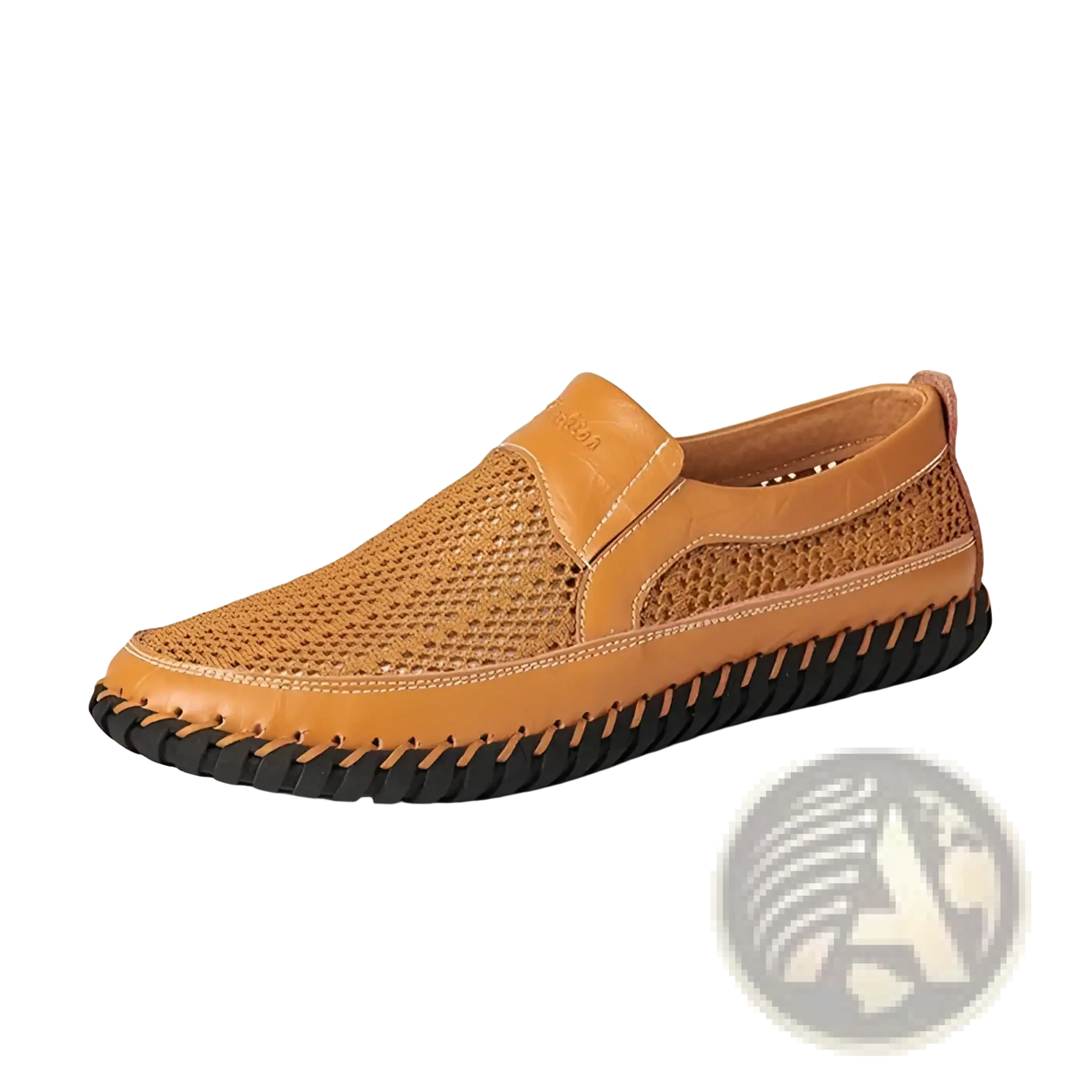 Leather Mesh Slip on Loafers with Braided Rubber Sole