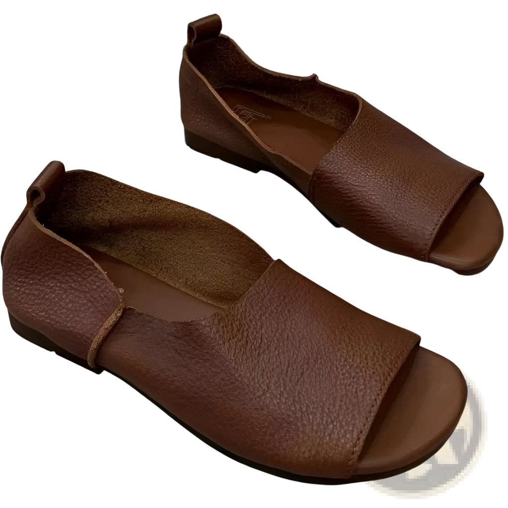 Leather Sandals Retro Soft Sole Peep Toe Slip Ons