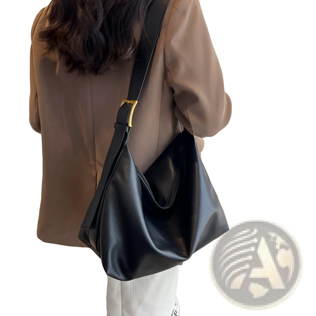 Leather Shoulder Bag with Gold Buckle and Strap