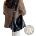 Leather Shoulder Bag with Gold Buckle and Strap