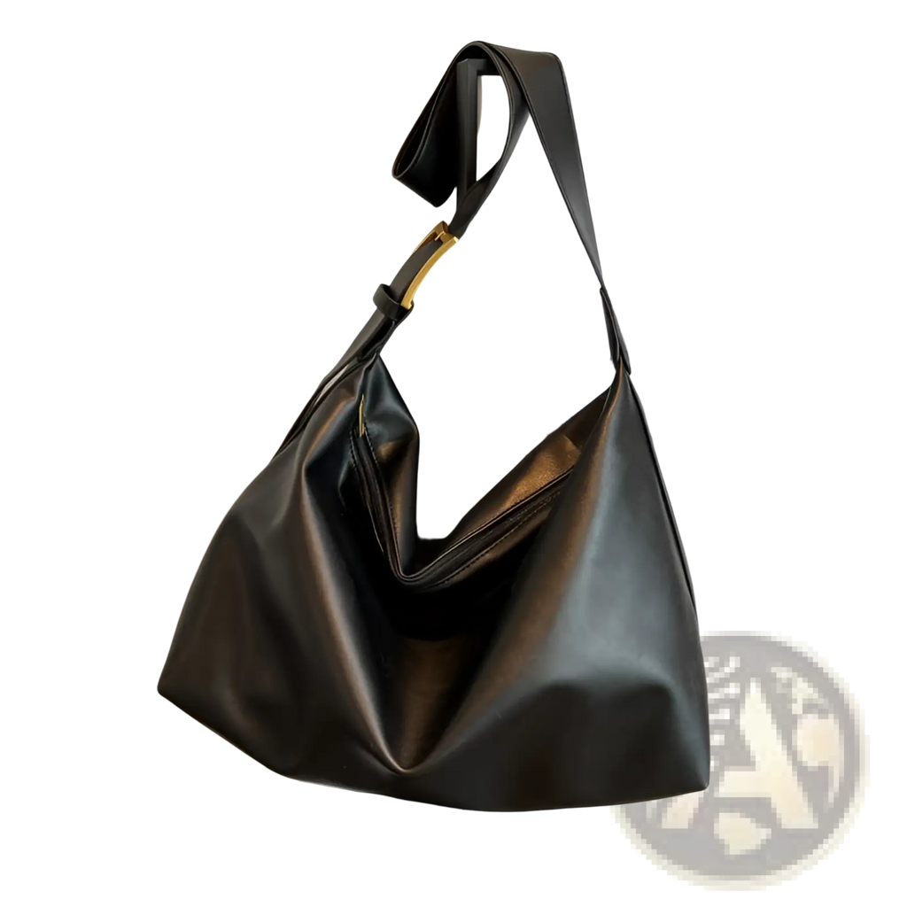 Leather Shoulder Bag with Gold Buckle and Strap