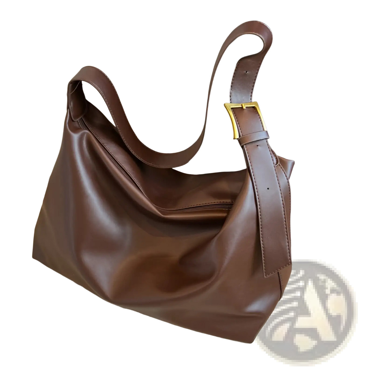 Leather Shoulder Bag with Gold Buckle and Strap