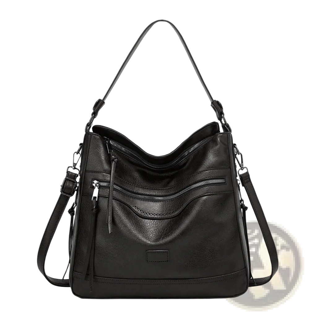 Leather Shoulder Bag Multi Zipper Crossbody Tote