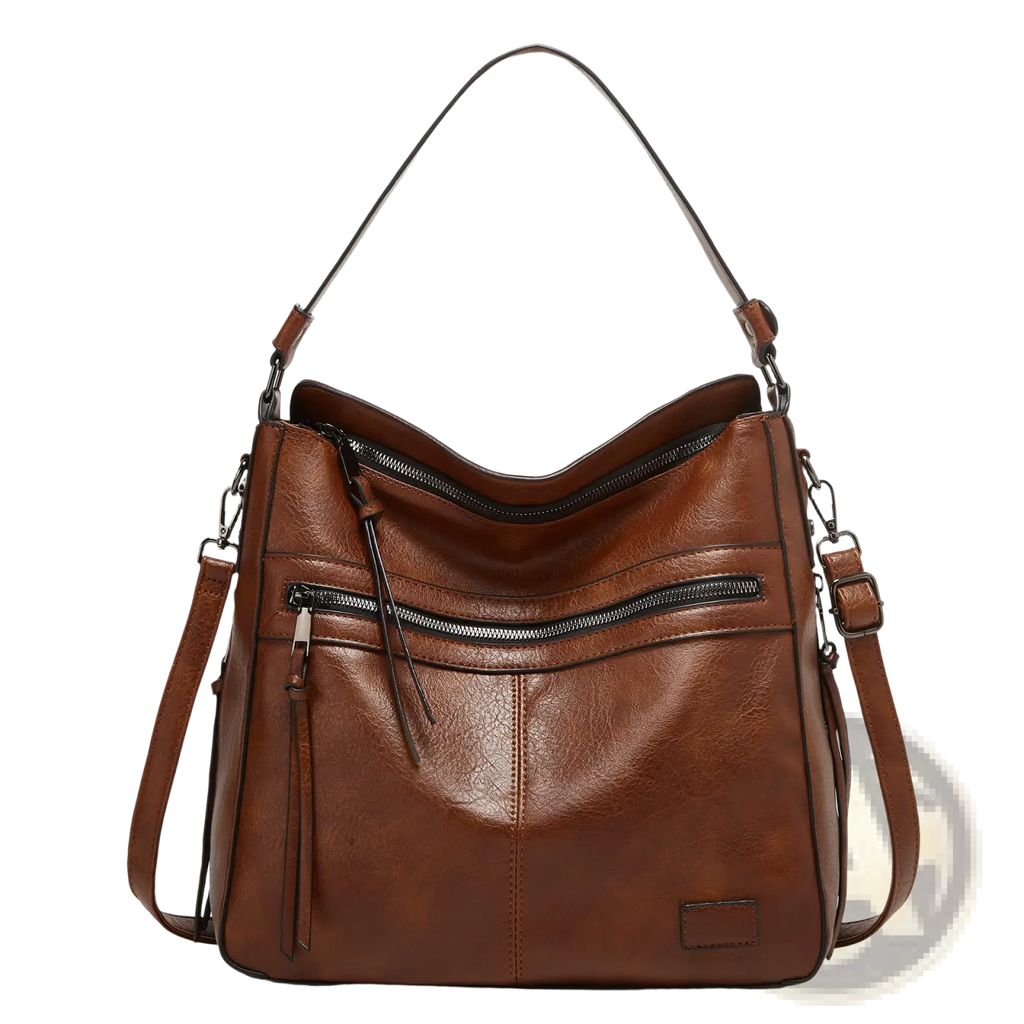 Leather Shoulder Bag Multi Zipper Crossbody Tote