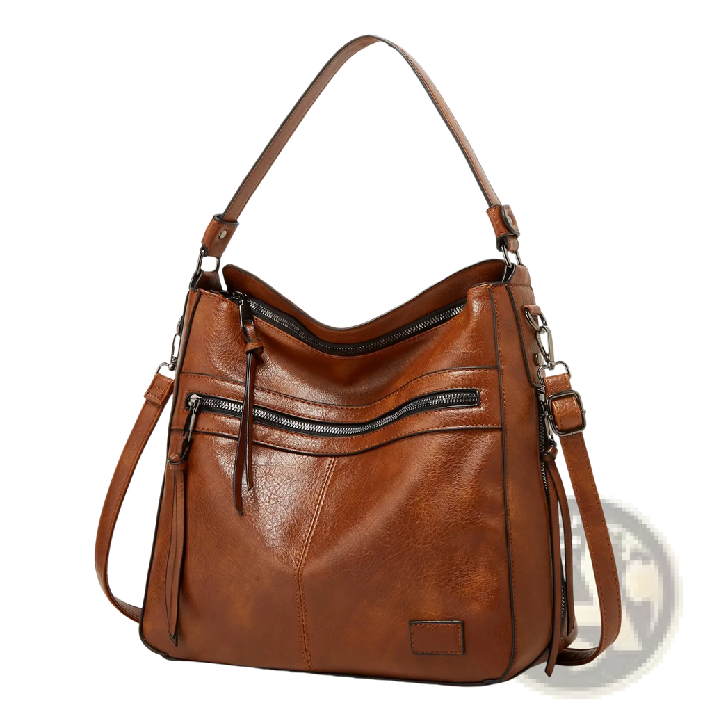 Leather Shoulder Bag Multi Zipper Crossbody Tote