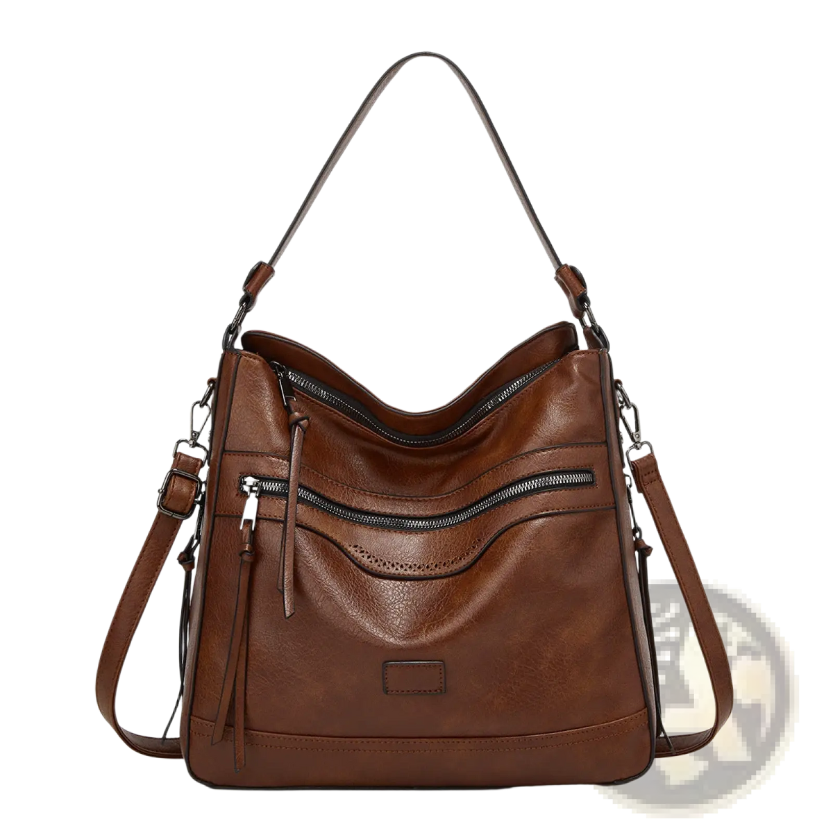 Leather Shoulder Bag Multi Zipper Crossbody Tote