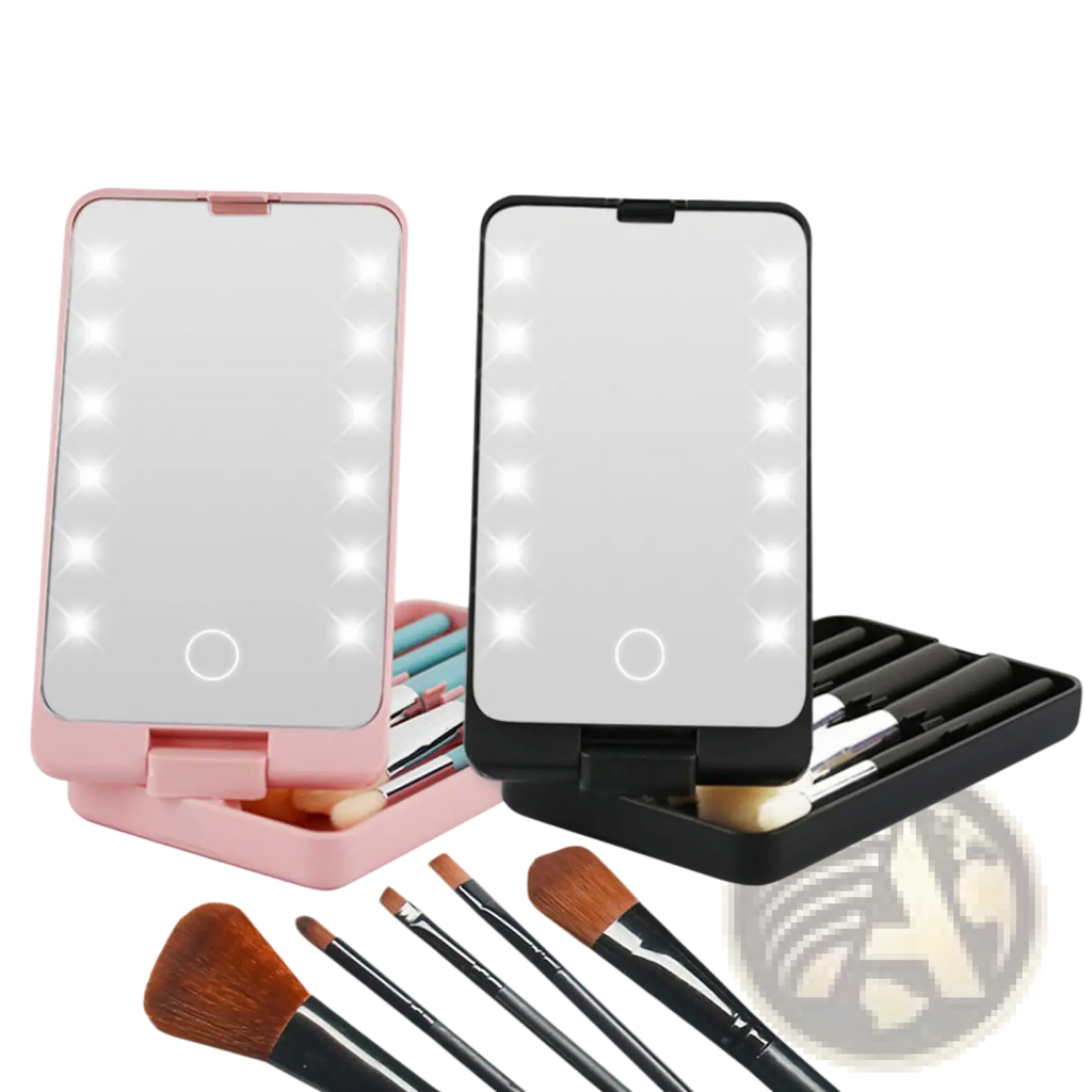 Led Makeup Mirror with Folding Brush Set Case