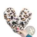 Leopard Fuzzy Cross Strap Plush House Slippers
