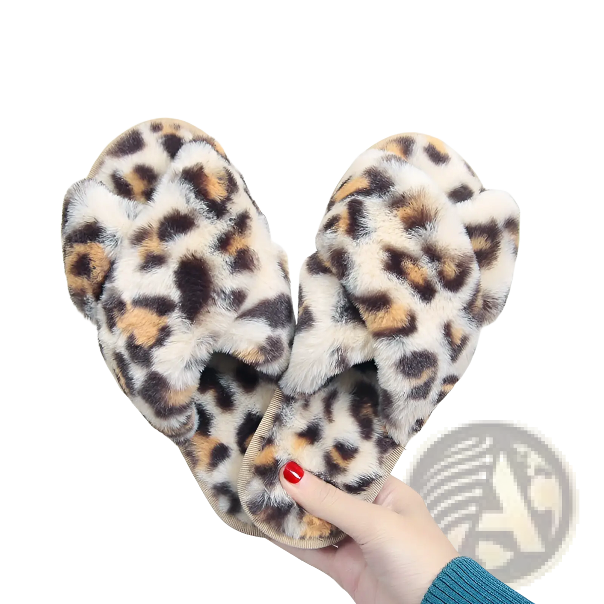 Leopard Fuzzy Cross Strap Plush House Slippers