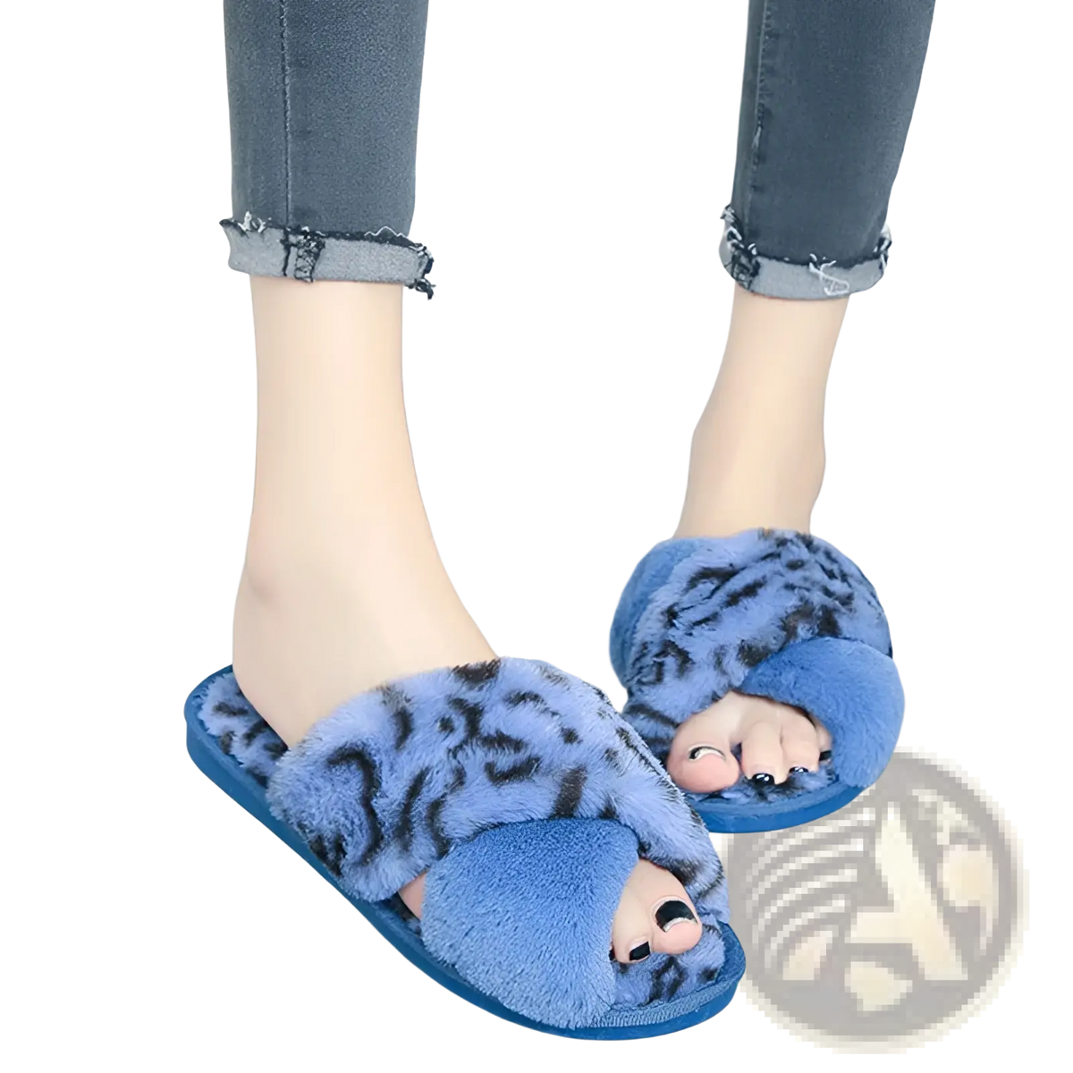 Leopard Fuzzy Cross Strap Plush House Slippers