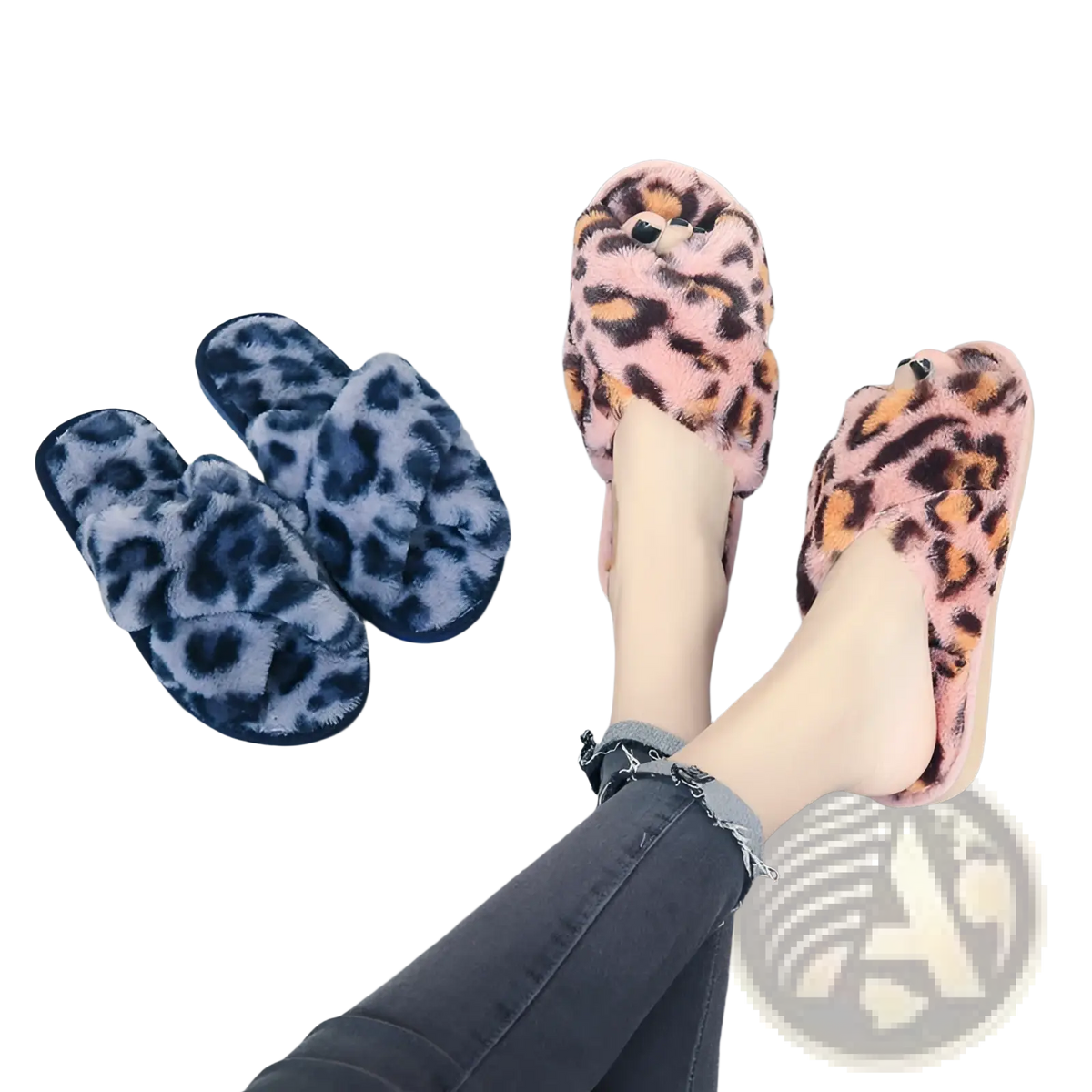 Leopard Fuzzy Cross Strap Plush House Slippers