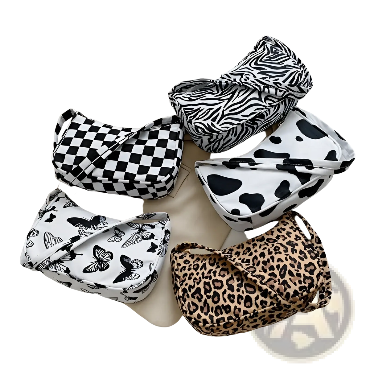 Leopard Print and Checkered Nylon Underarm Bag