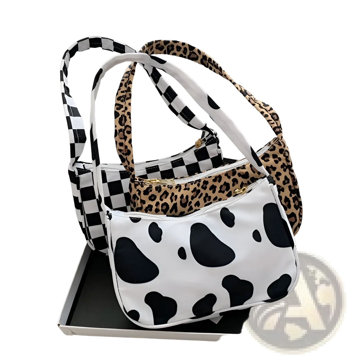 Leopard Print and Checkered Nylon Underarm Bag