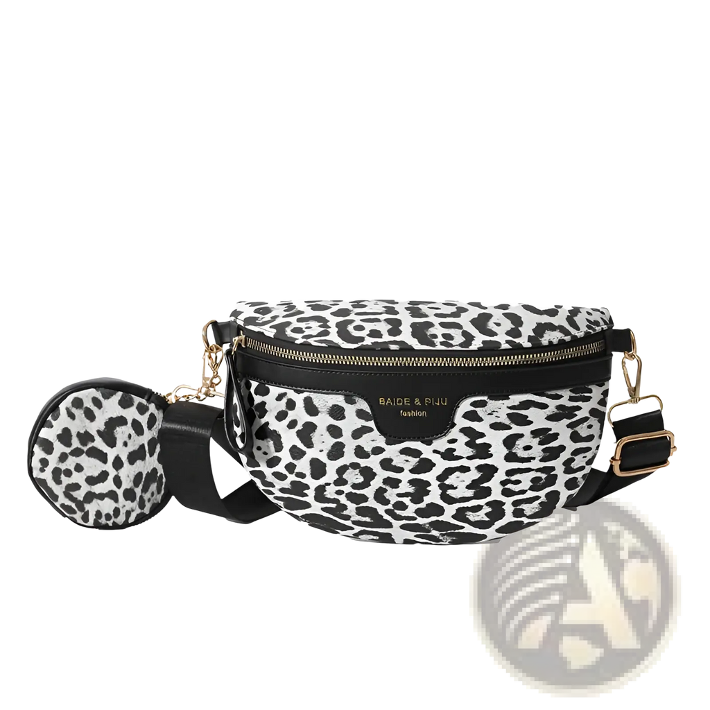 Leopard Print Waist Bag with Coin Pouch and Leather Trim