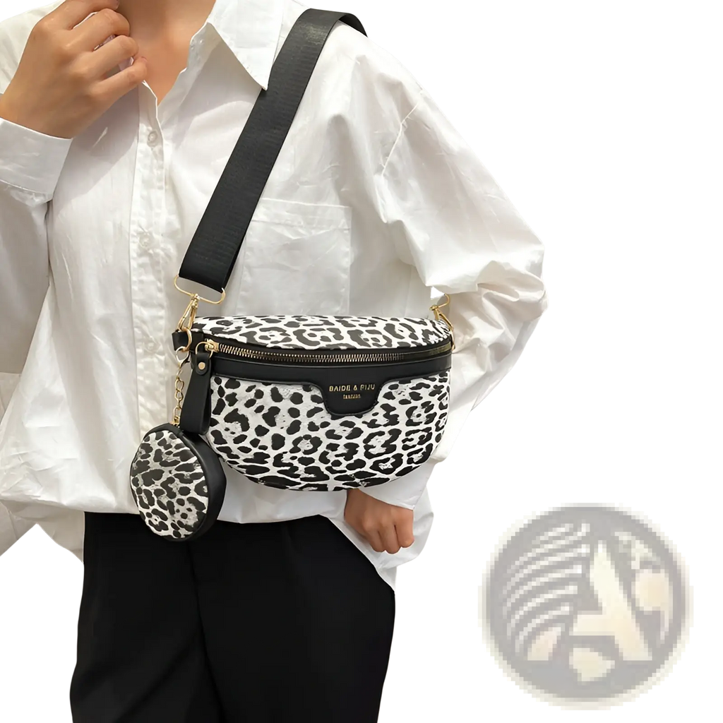 Leopard Print Waist Bag with Coin Pouch and Leather Trim