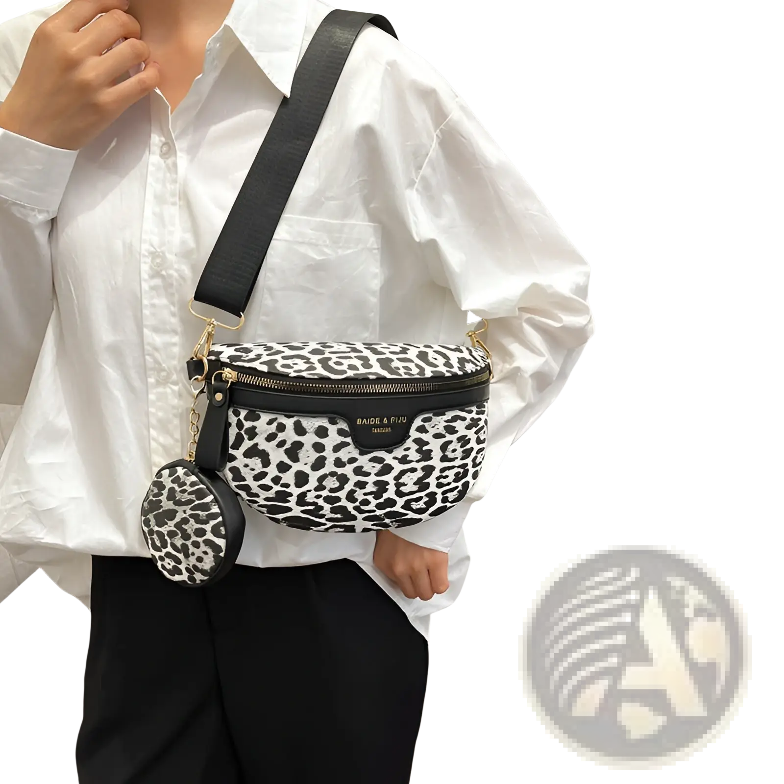 Leopard Print Waist Bag with Coin Pouch and Leather Trim