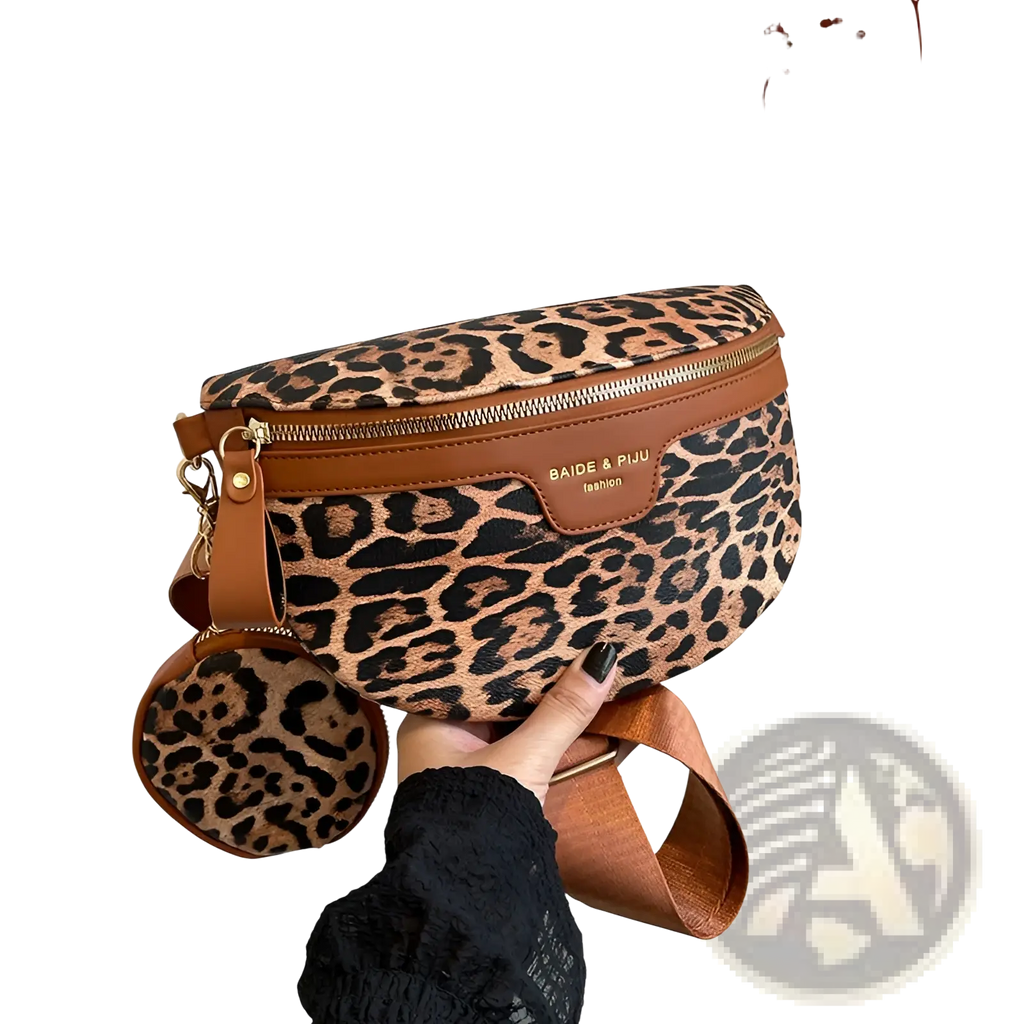 Leopard Print Waist Bag with Coin Pouch and Leather Trim