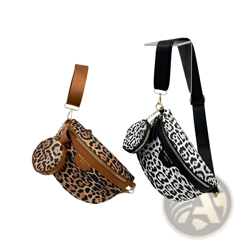 Leopard Print Waist Bag with Coin Pouch and Leather Trim