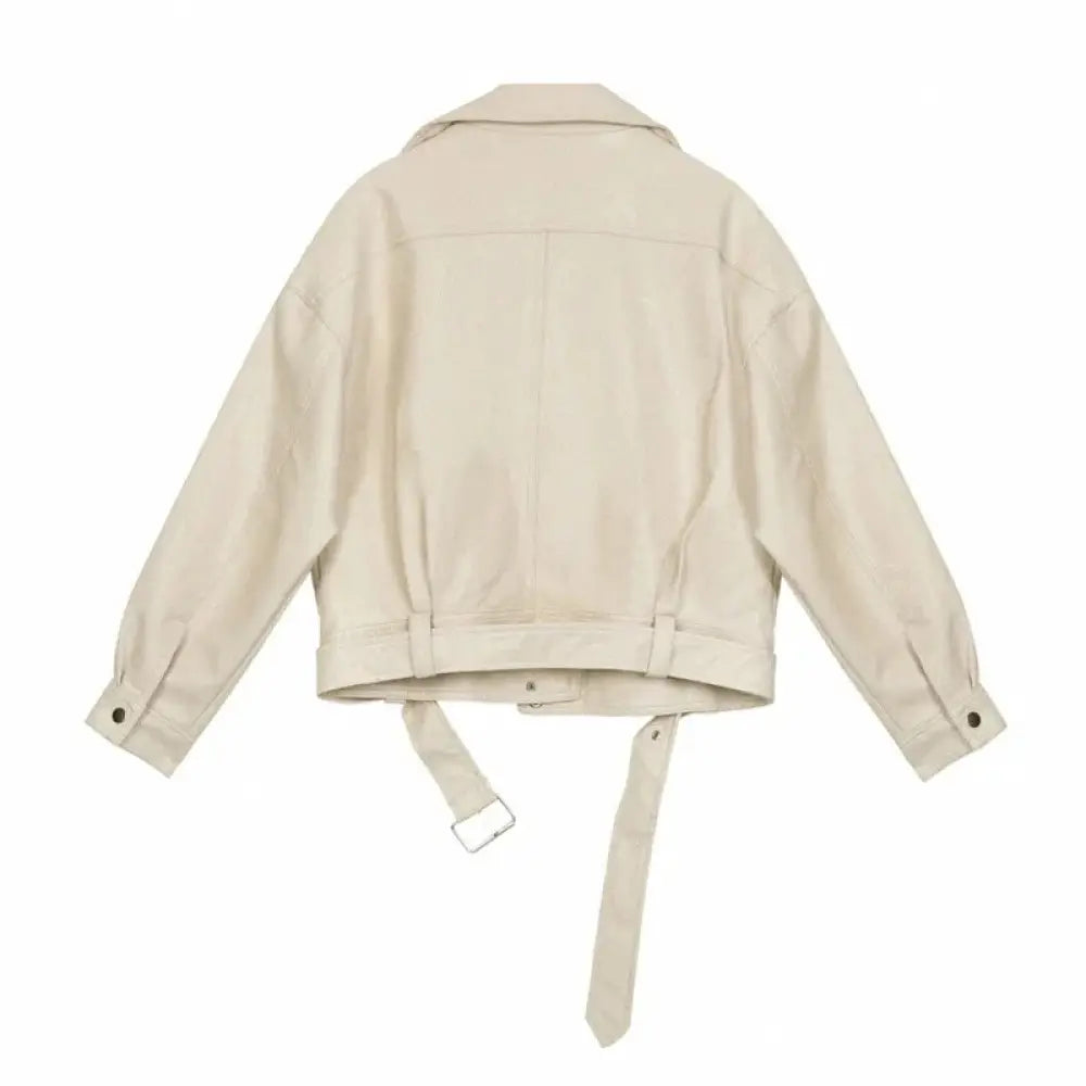 Women's Faux Leather Belted Biker Moto Jacket