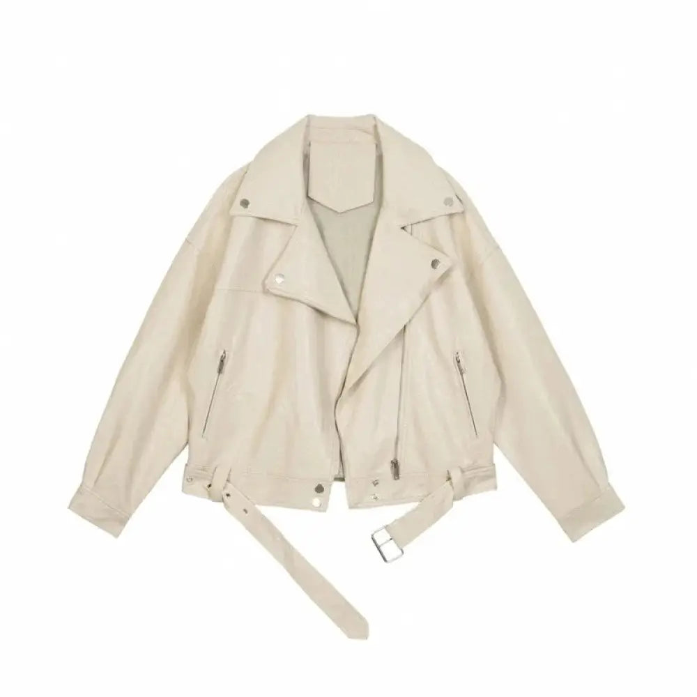 Women's Faux Leather Belted Biker Moto Jacket