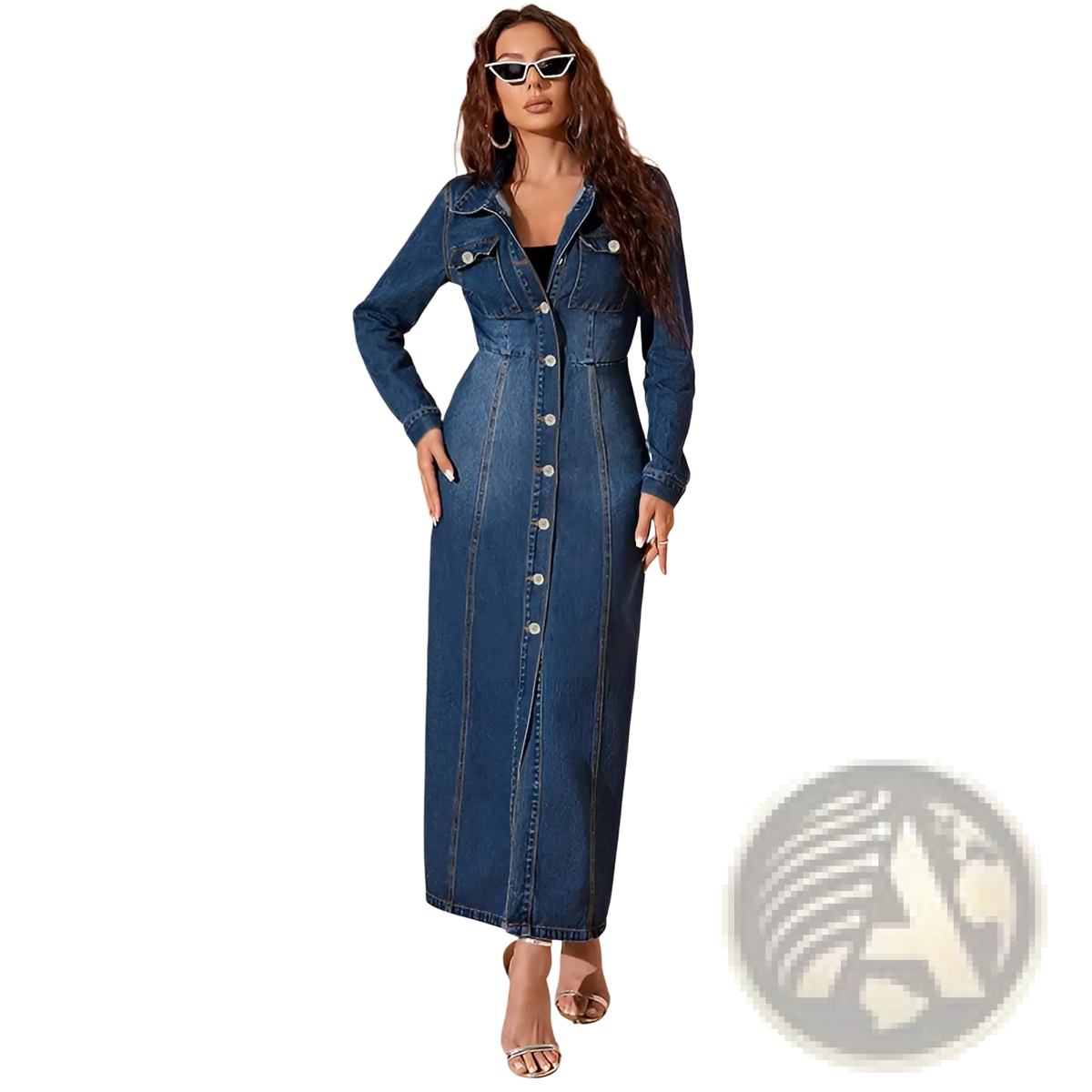 Long Sleeve Button Front Denim Maxi Cardigan Dress