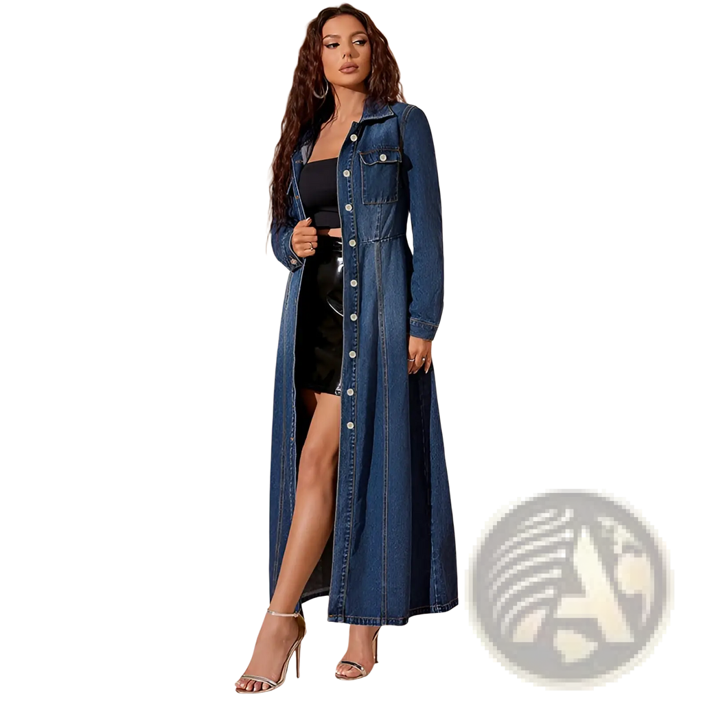 Long Sleeve Button Front Denim Maxi Cardigan Dress