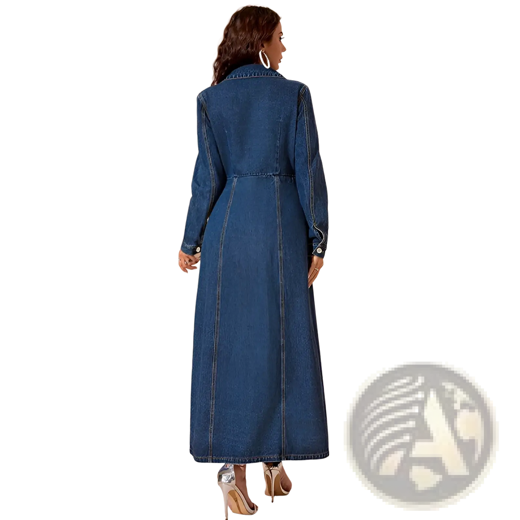 Long Sleeve Button Front Denim Maxi Cardigan Dress