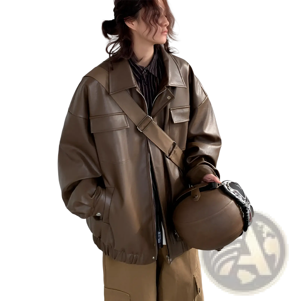 Loose Leather Jacket Casual Spring Autumn Pu Coat