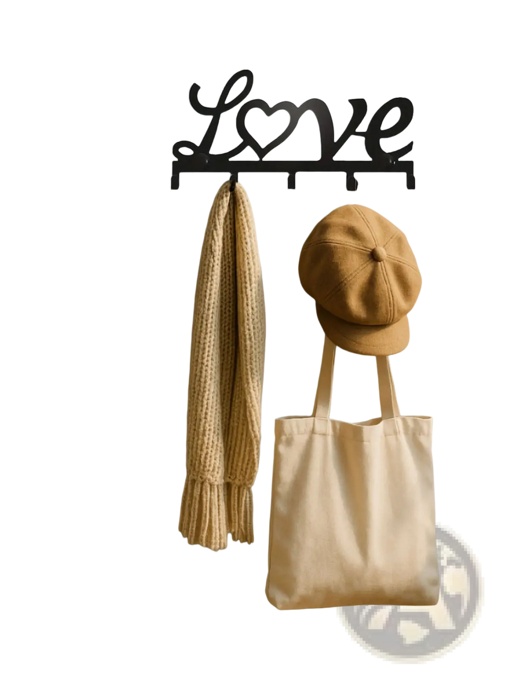 Love Metal Wall Hook Rack with Heart Key Holder 5 Pegs