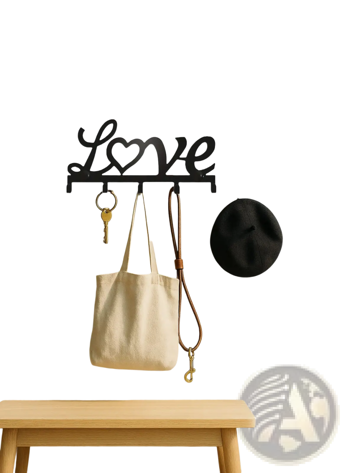 Love Metal Wall Hook Rack with Heart Key Holder 5 Pegs