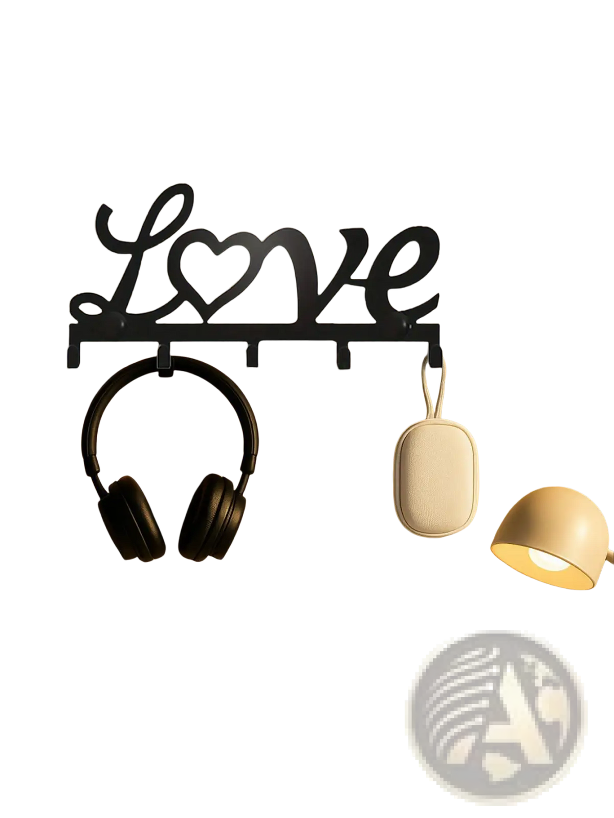 Love Metal Wall Hook Rack with Heart Key Holder 5 Pegs