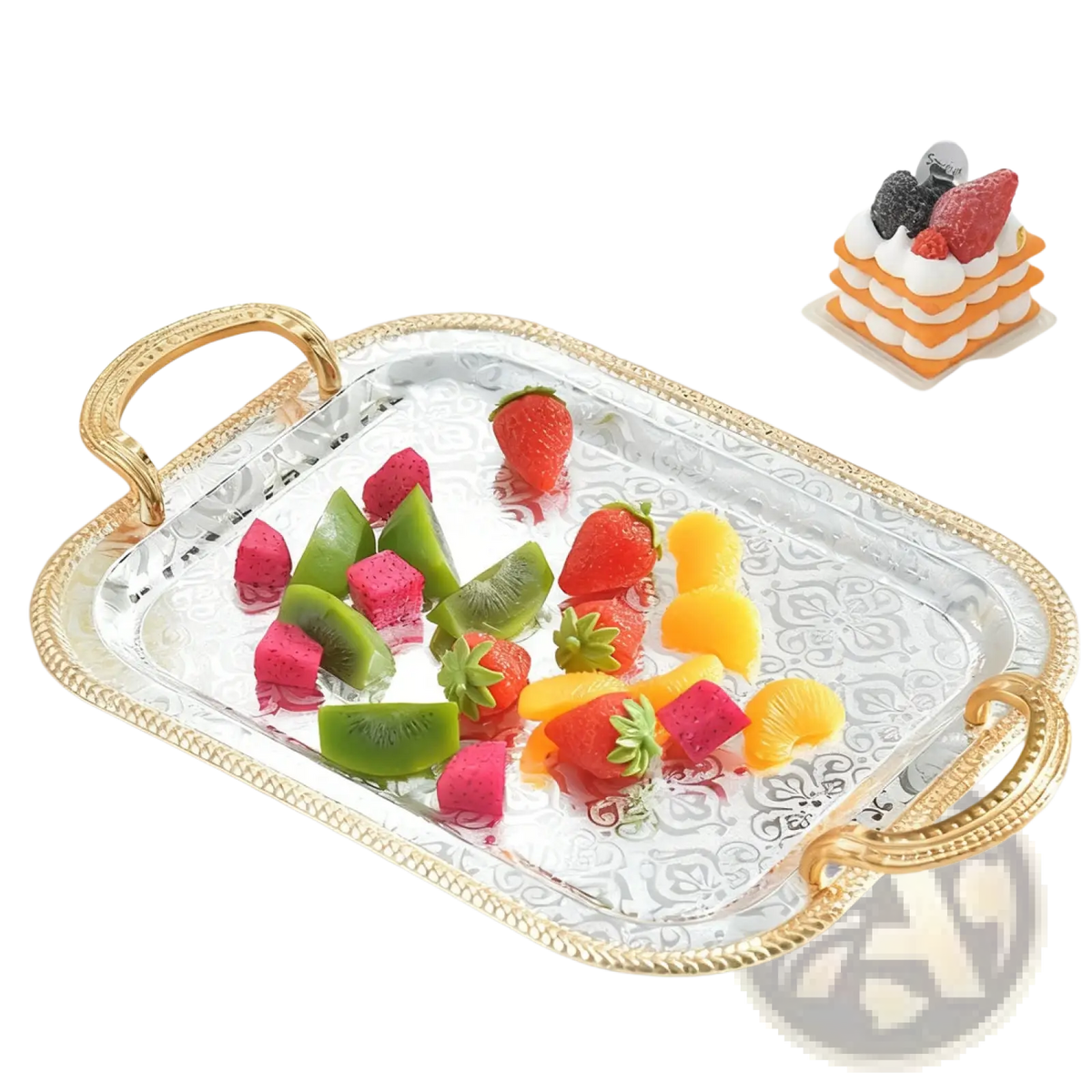 Luxury Rectangle Serving Tray with Gold Handles
